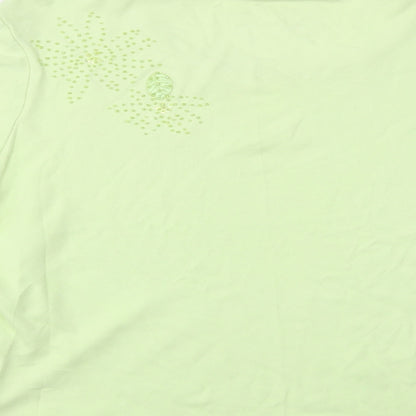 Quacker Factory Womens Green  Cotton Basic Blouse Size M Crew Neck
