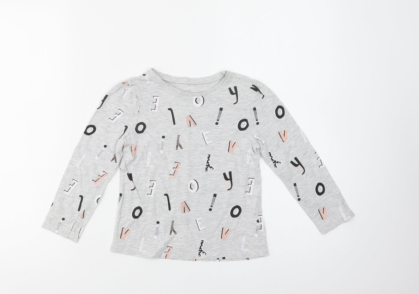 George Girls Grey Geometric Cotton Basic Blouse Size 4-5 Years Crew Neck