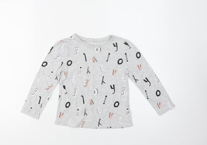 George Girls Grey Geometric Cotton Basic Blouse Size 4-5 Years Crew Neck