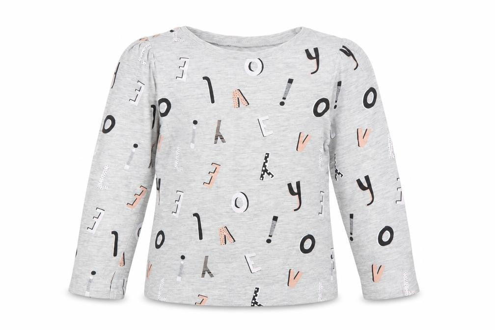 Front view of George girls’ grey geometric cotton basic blouse, size 4-5, years crew neck