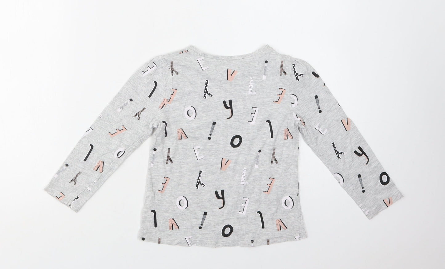 George Girls Grey Geometric Cotton Basic Blouse Size 4-5 Years Crew Neck
