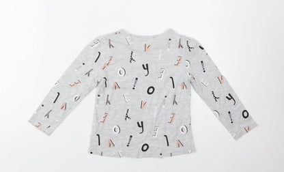 George Girls Grey Geometric Cotton Basic Blouse Size 4-5 Years Crew Neck