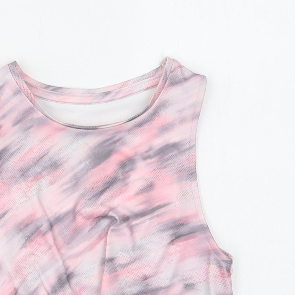 TU Girls Pink Geometric Polyester Cropped Blouse Size 7 Years Crew Neck