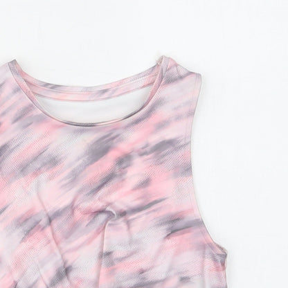 TU Girls Pink Geometric Polyester Cropped Blouse Size 7 Years Crew Neck