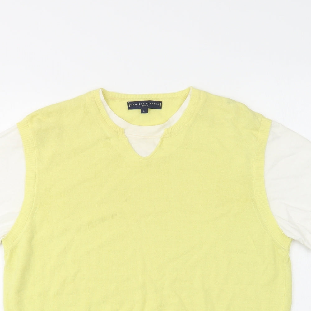 Daniele Fiesoli Womens Yellow Crew Neck  Cotton Pullover Jumper Size L