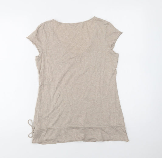 M&S Womens Beige  Cotton Basic Blouse Size 10 V-Neck