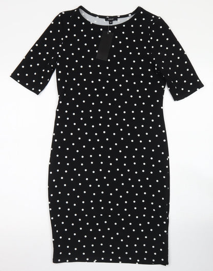 Forever Womens Black Polka Dot Polyester Pencil Dress  Size M  Crew Neck