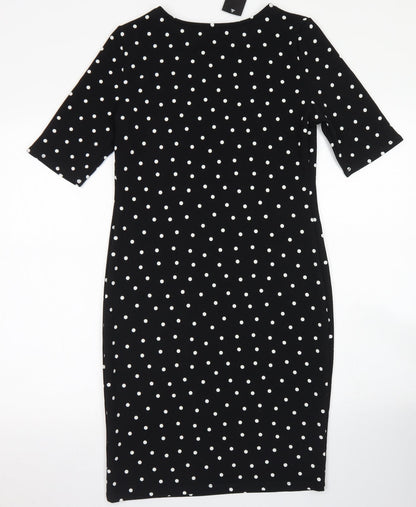 Forever Womens Black Polka Dot Polyester Pencil Dress  Size M  Crew Neck