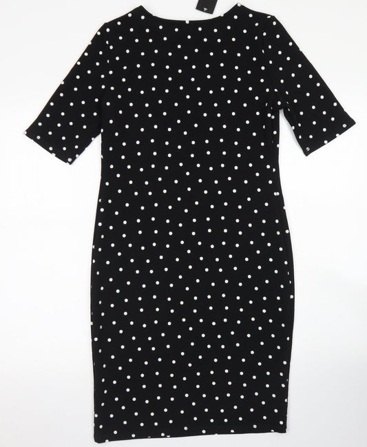 Forever Womens Black Polka Dot Polyester Pencil Dress  Size M  Crew Neck