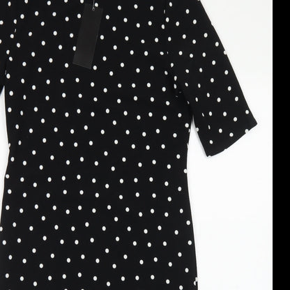 Forever Womens Black Polka Dot Polyester Pencil Dress  Size M  Crew Neck