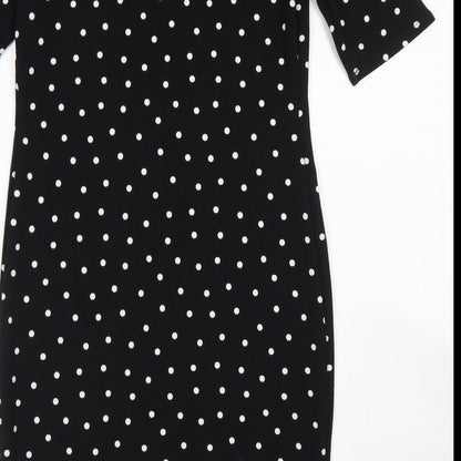 Forever Womens Black Polka Dot Polyester Pencil Dress  Size M  Crew Neck