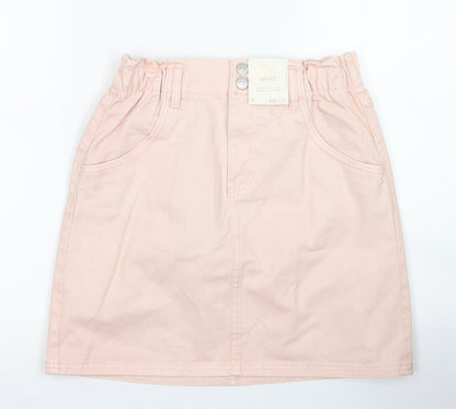 F&F Womens Pink  Cotton A-Line Skirt Size 8   Button - Paper Bag Waist