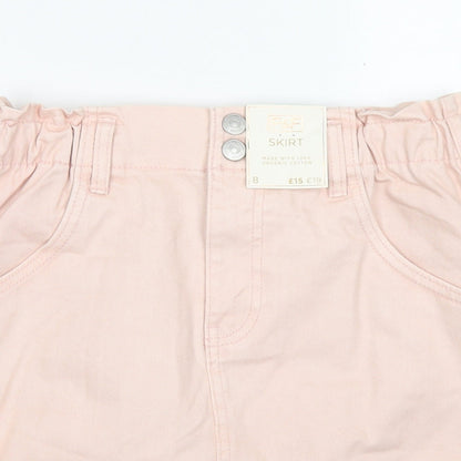 F&F Womens Pink  Cotton A-Line Skirt Size 8   Button - Paper Bag Waist