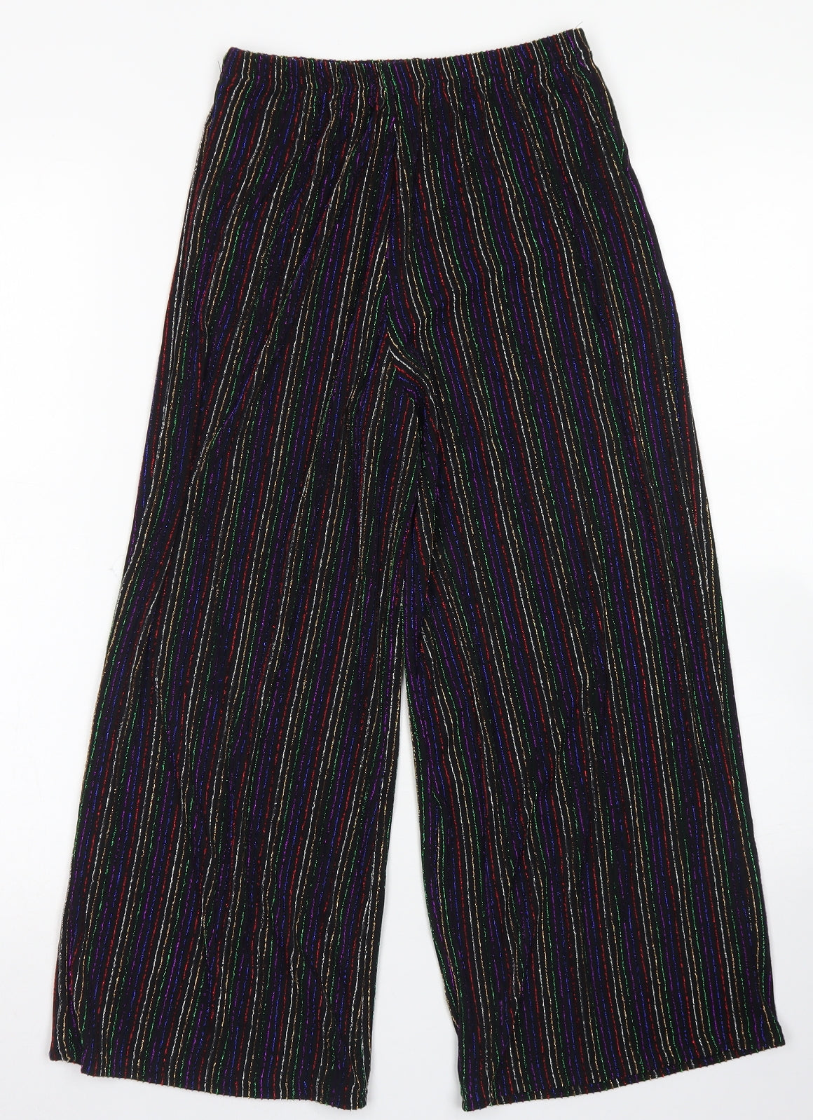 Primark Womens Black Striped Nylon Dress Pants Trousers Size 4 L21 in Regular
