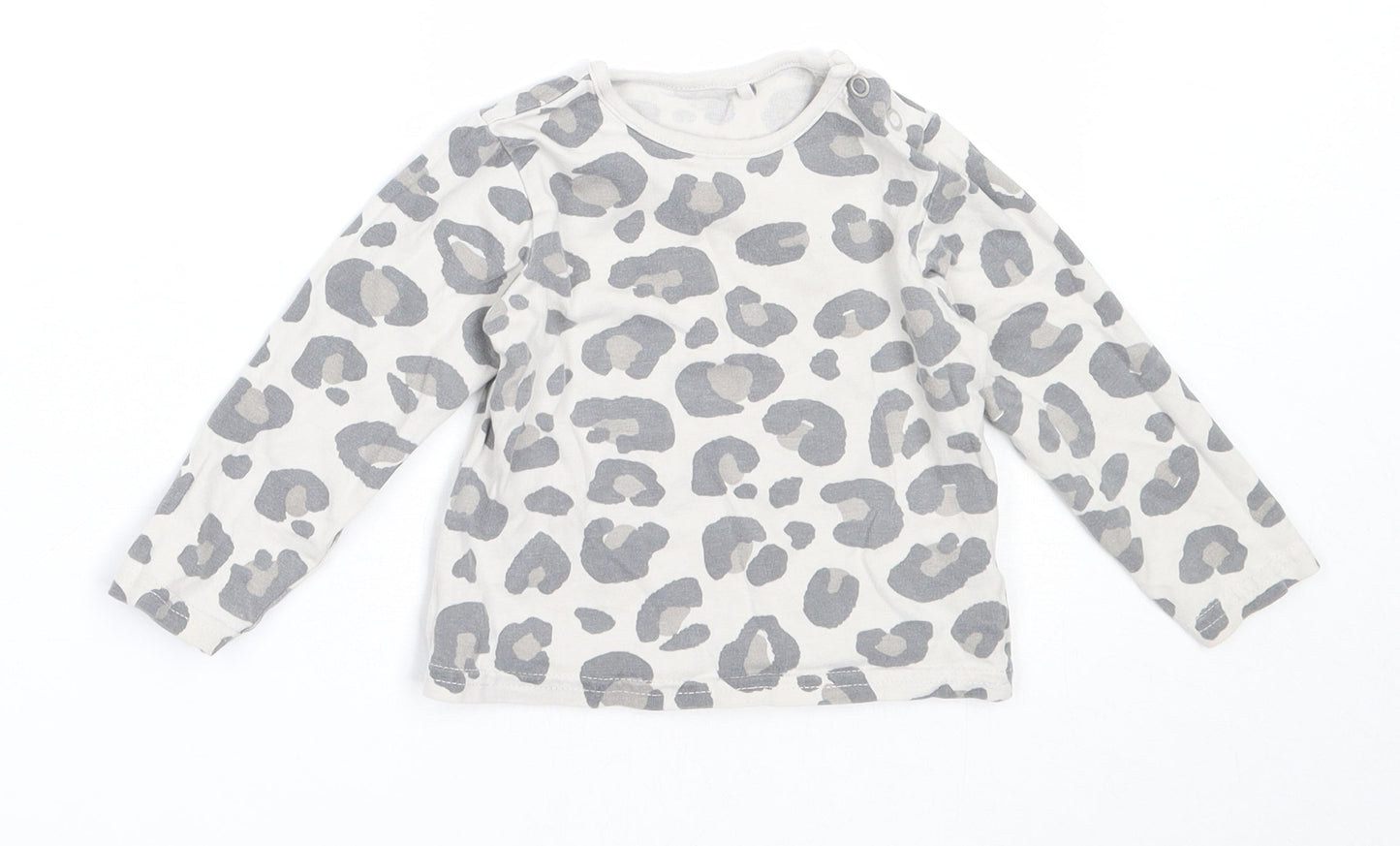 TU Girls Grey Animal Print Cotton Basic T-Shirt Size 6-9 Months Round Neck