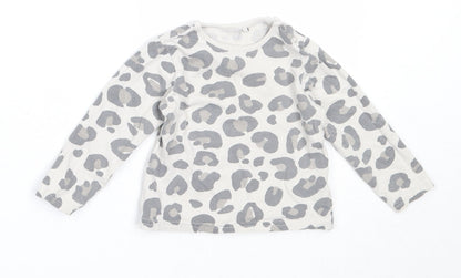 TU Girls Grey Animal Print Cotton Basic T-Shirt Size 6-9 Months Round Neck