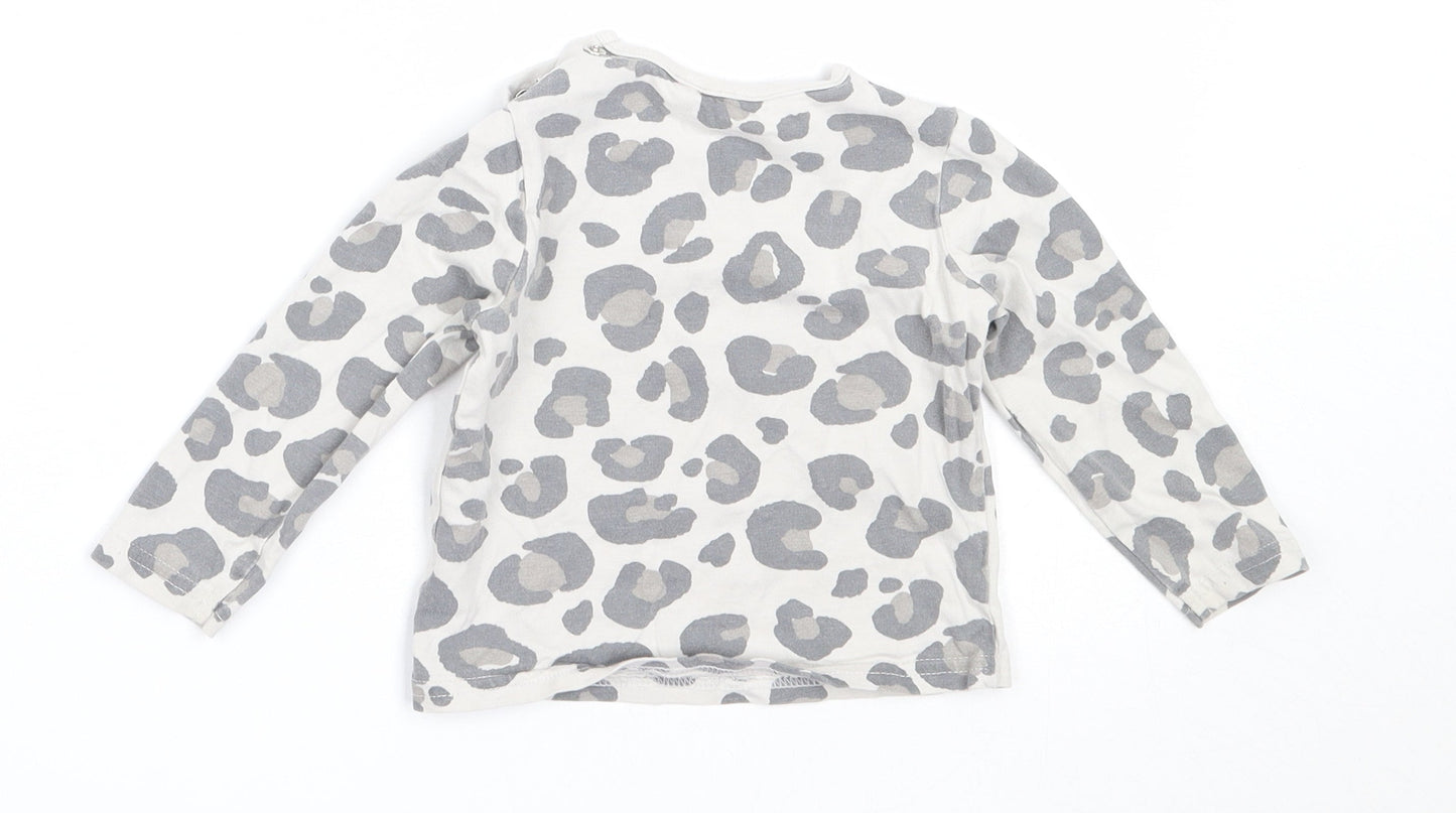 TU Girls Grey Animal Print Cotton Basic T-Shirt Size 6-9 Months Round Neck
