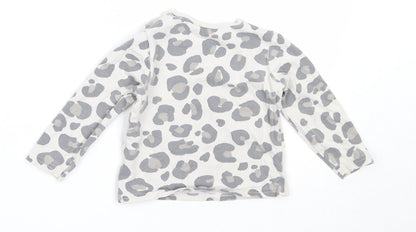 TU Girls Grey Animal Print Cotton Basic T-Shirt Size 6-9 Months Round Neck