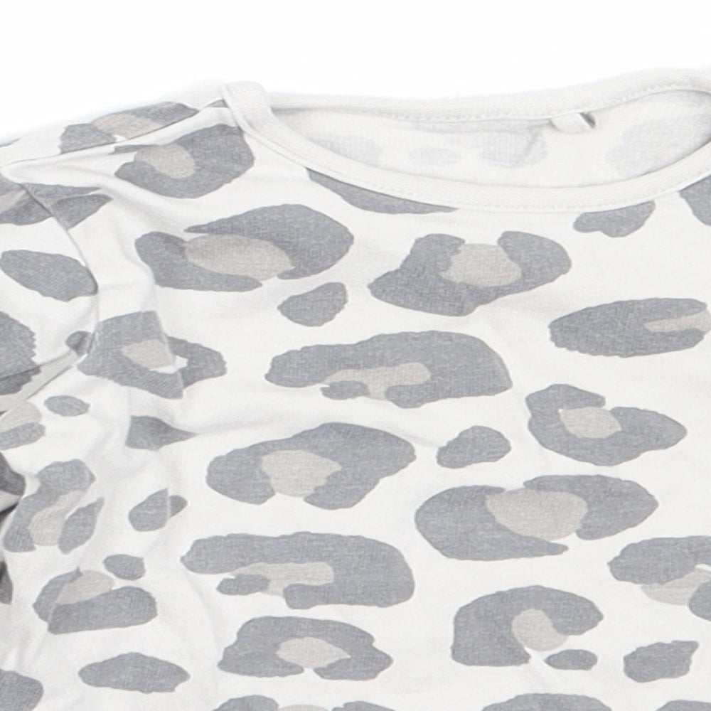TU Girls Grey Animal Print Cotton Basic T-Shirt Size 6-9 Months Round Neck