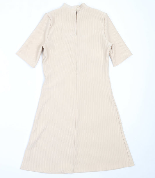 Miss Selfridge Womens Beige  Polyester Fit & Flare  Size 8  High Neck