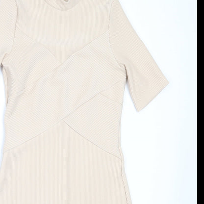 Miss Selfridge Womens Beige  Polyester Fit & Flare  Size 8  High Neck