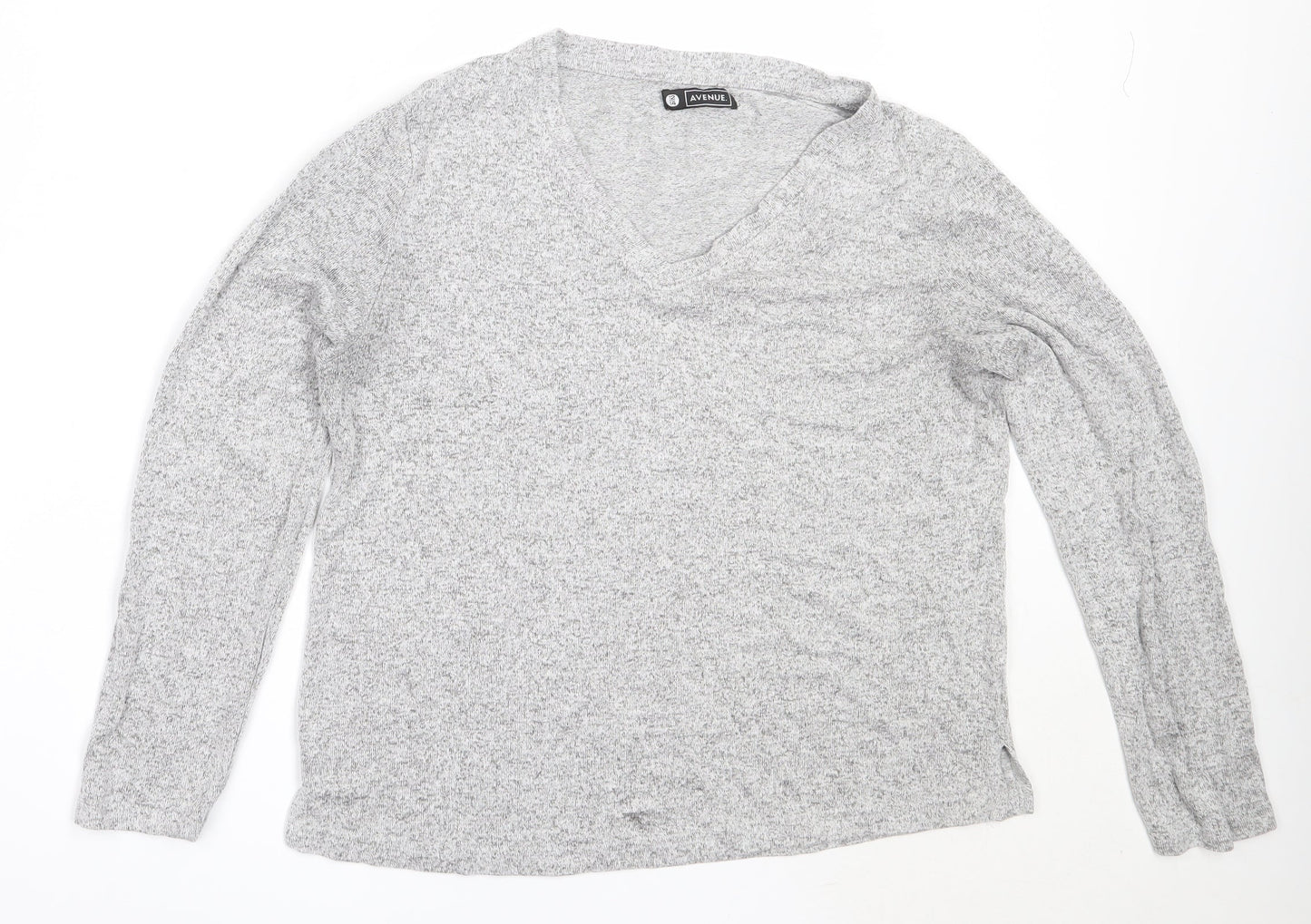 Avenue Womens Grey V-Neck  Viscose Pullover Jumper Size 12