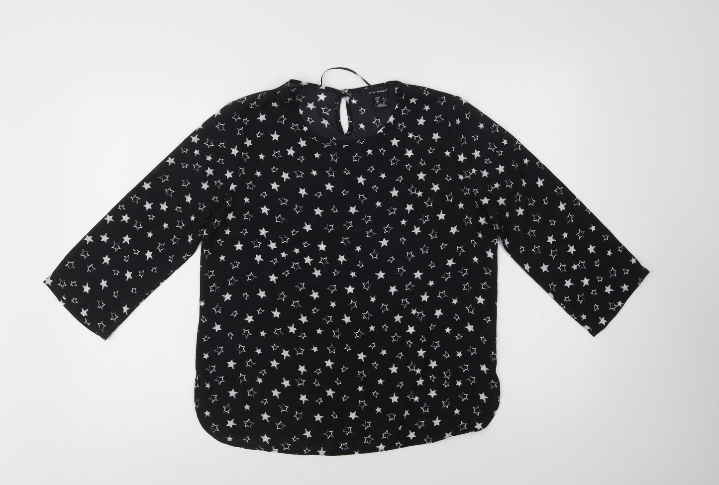 Primark Womens Black Geometric Polyester Basic Blouse Size 8 Round Neck - Star Print
