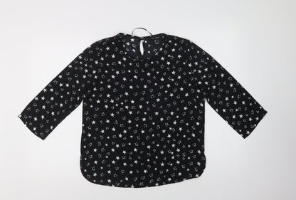 Primark Womens Black Geometric Polyester Basic Blouse Size 8 Round Neck - Star Print