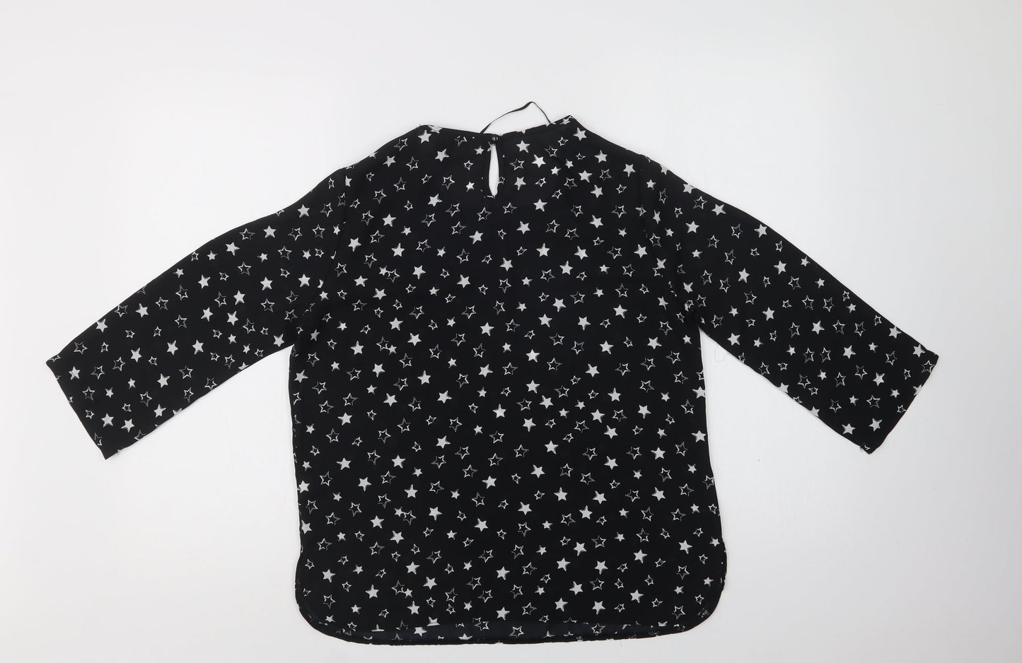 Primark Womens Black Geometric Polyester Basic Blouse Size 8 Round Neck - Star Print