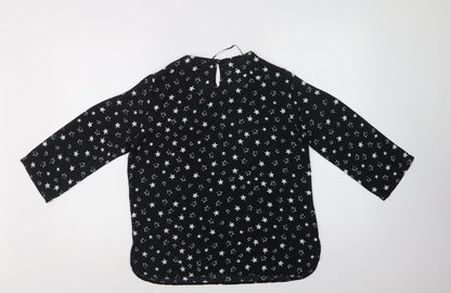 Primark Womens Black Geometric Polyester Basic Blouse Size 8 Round Neck - Star Print