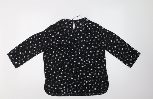 Primark Womens Black Geometric Polyester Basic Blouse Size 8 Round Neck - Star Print