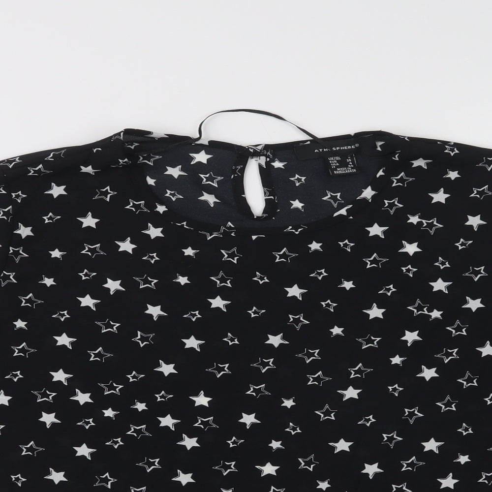 Primark Womens Black Geometric Polyester Basic Blouse Size 8 Round Neck - Star Print