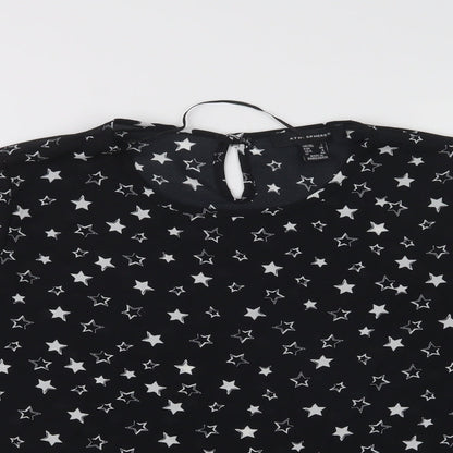 Primark Womens Black Geometric Polyester Basic Blouse Size 8 Round Neck - Star Print