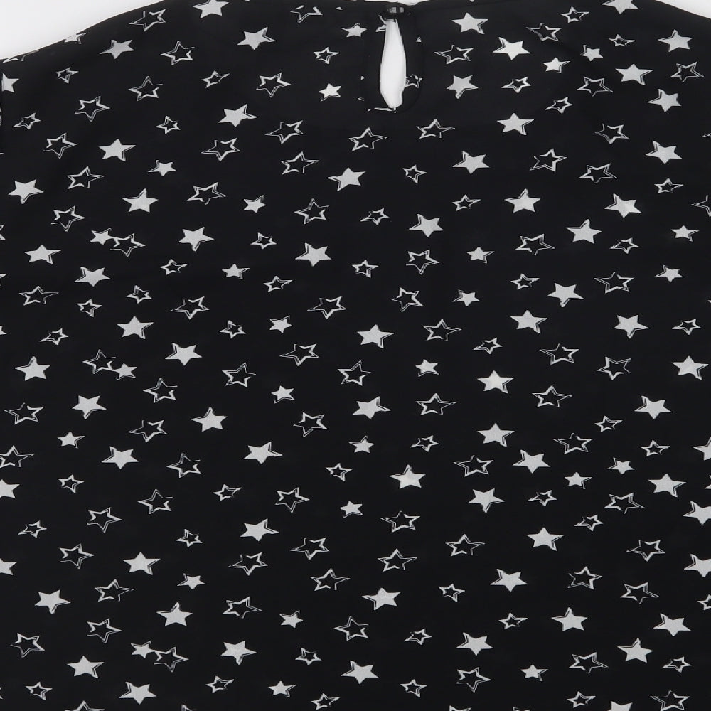 Primark Womens Black Geometric Polyester Basic Blouse Size 8 Round Neck - Star Print