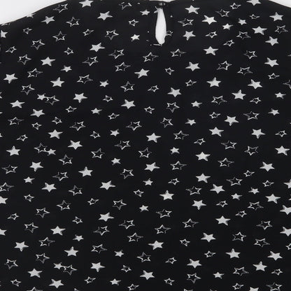 Primark Womens Black Geometric Polyester Basic Blouse Size 8 Round Neck - Star Print