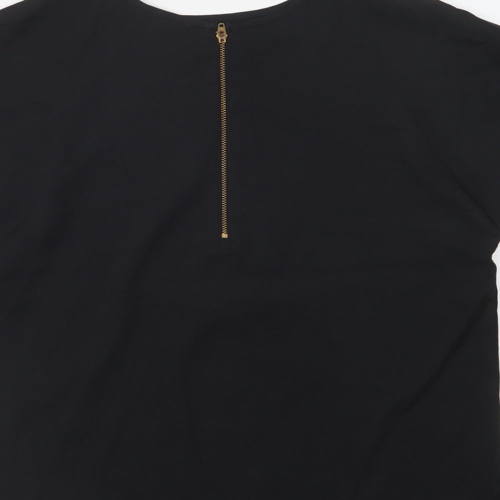 Papaya Womens Black  Polyester Basic Blouse Size 10 Crew Neck