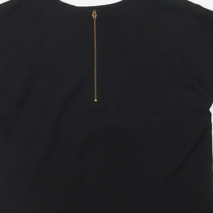 Papaya Womens Black  Polyester Basic Blouse Size 10 Crew Neck