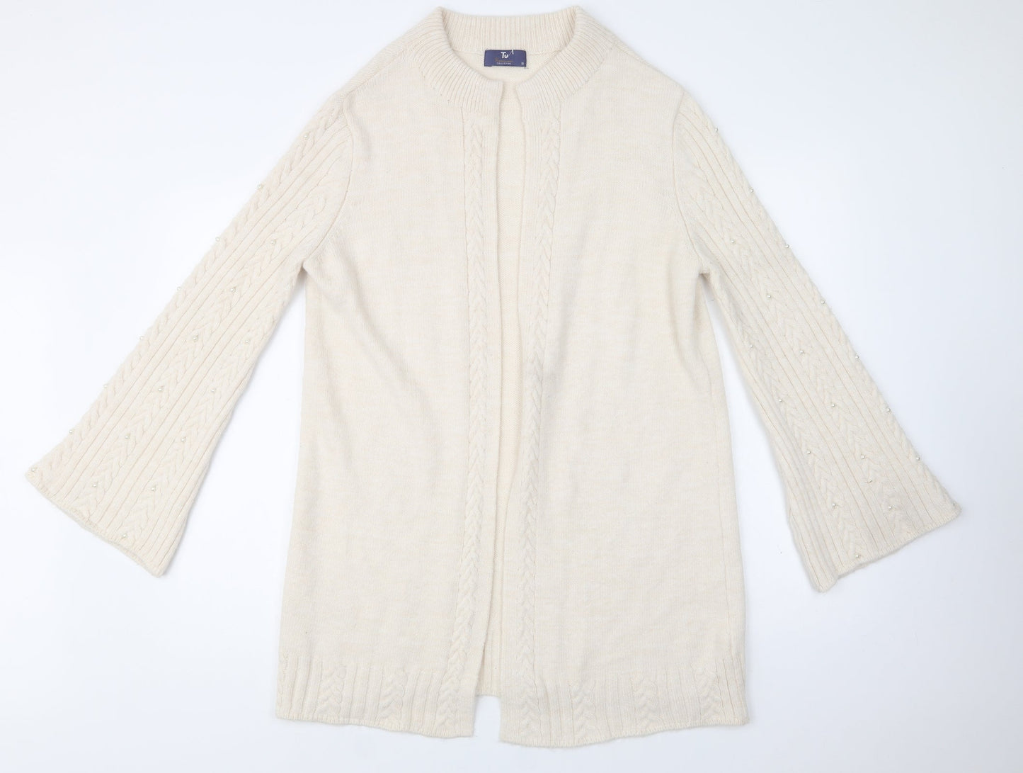 TU Womens Ivory V-Neck  Acrylic Cardigan Jumper Size 10