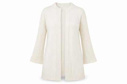 Front view of Tu women’s ivory v-neck acrylic cardigan jumper, size UK 10
