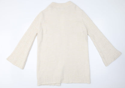 TU Womens Ivory V-Neck  Acrylic Cardigan Jumper Size 10