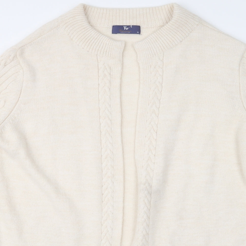 TU Womens Ivory V-Neck  Acrylic Cardigan Jumper Size 10
