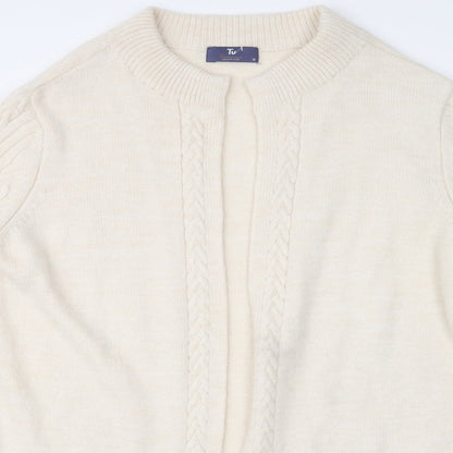 TU Womens Ivory V-Neck  Acrylic Cardigan Jumper Size 10