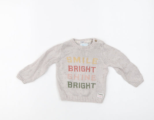 Primark Baby Beige  Cotton Pullover Jumper Size 6-9 Months  Button - Smile