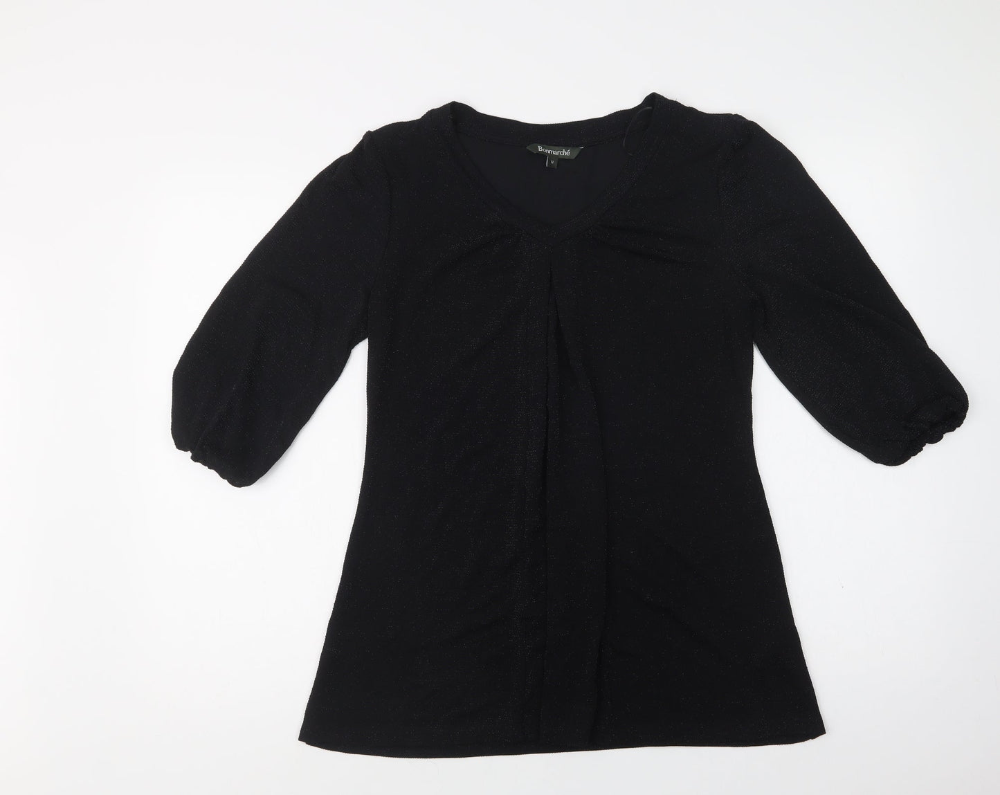 Bonmarché Womens Black  Nylon Basic Blouse Size 12 V-Neck