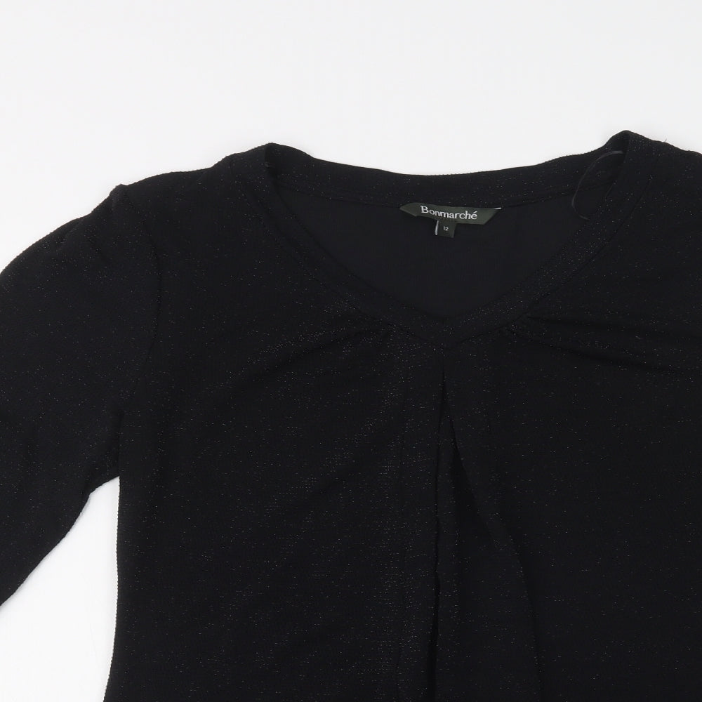 Bonmarché Womens Black  Nylon Basic Blouse Size 12 V-Neck