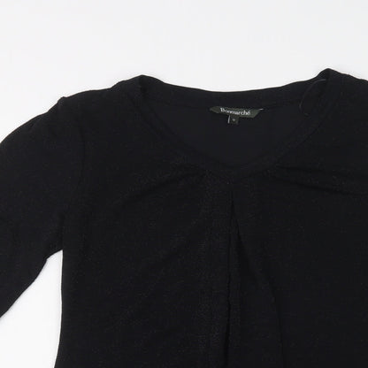 Bonmarché Womens Black  Nylon Basic Blouse Size 12 V-Neck