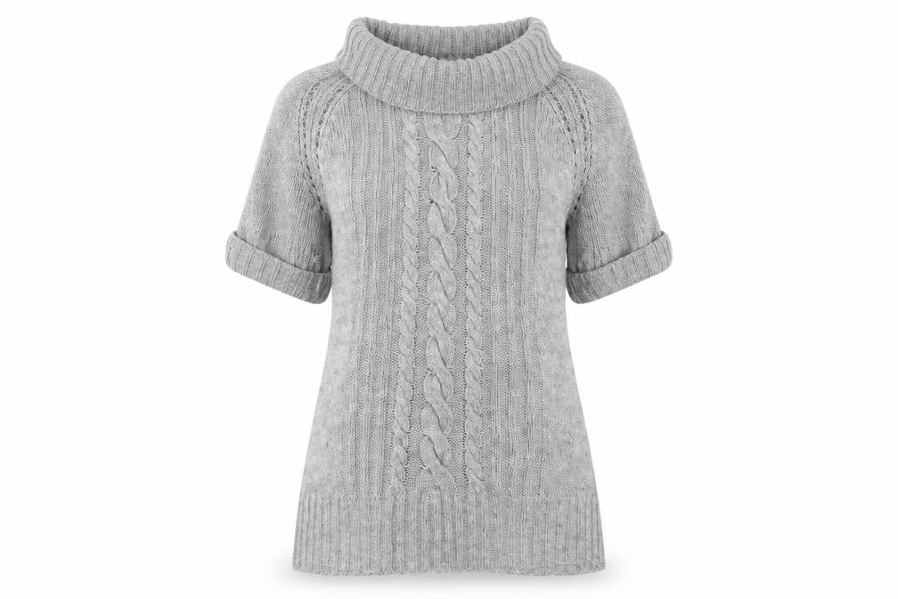 Front view of George women’s grey roll neck acrylic tunic jumper, size UK 14