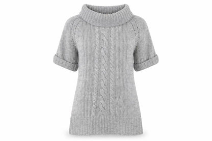 Front view of George women’s grey roll neck acrylic tunic jumper, size UK 14