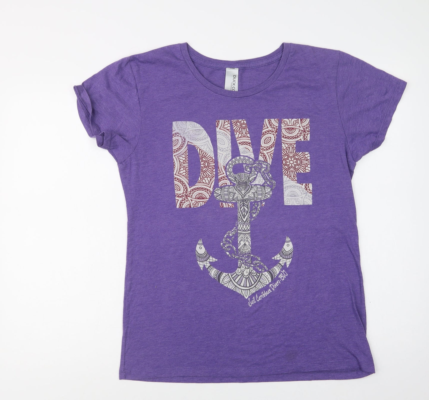 Duck Co Womens Purple  Cotton Basic T-Shirt Size XL Crew Neck