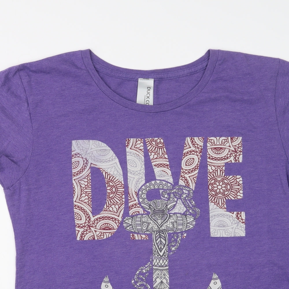 Duck Co Womens Purple  Cotton Basic T-Shirt Size XL Crew Neck